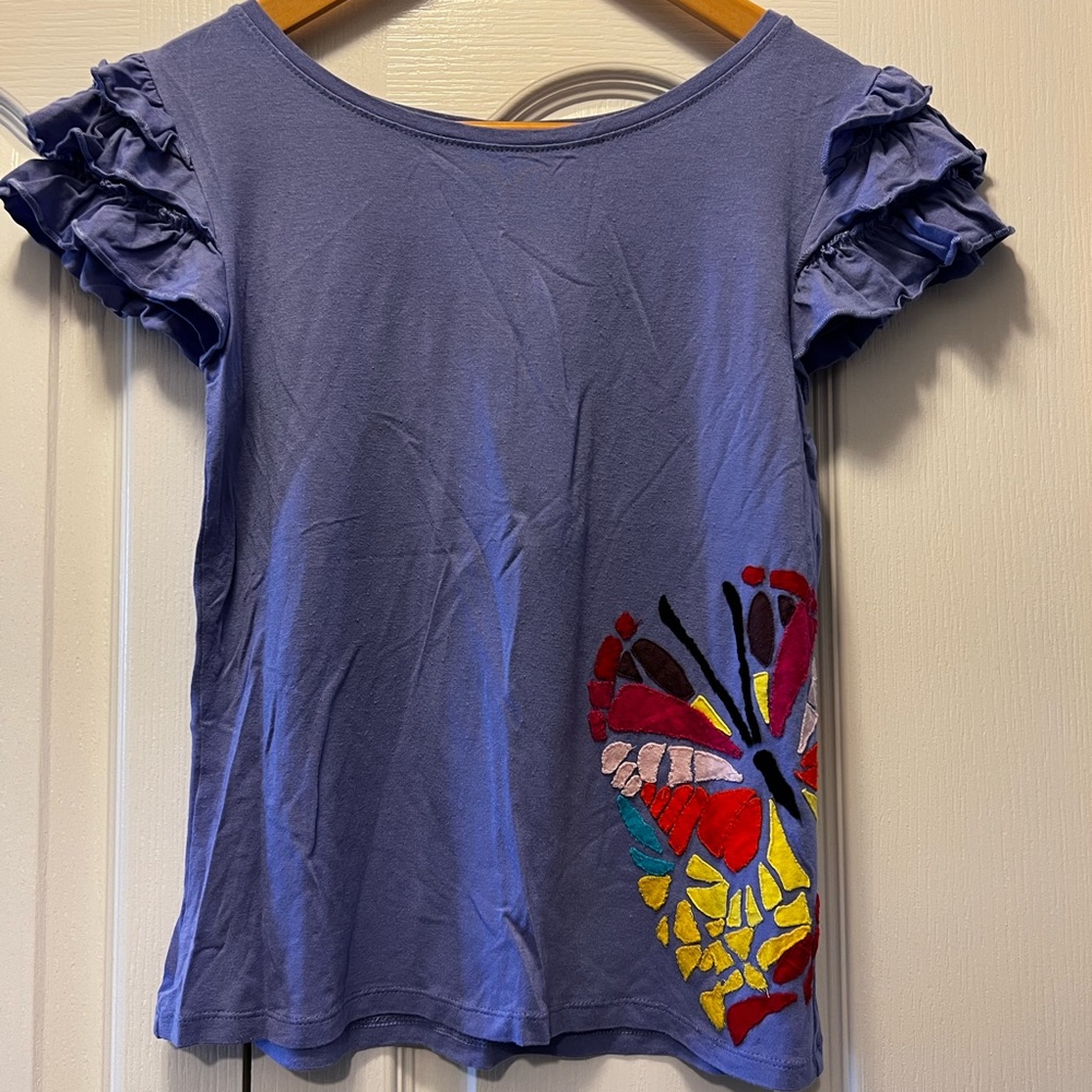 Girls Ruffle Short Sleeved Butterfly Mosaic T-Shirt Size 10-12